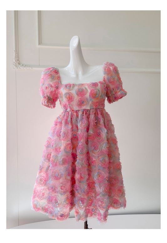 Unique Ball Gown Square Neck Floral Pink Short Mini Formal 8th Grade Homecoming Dresses Middle School Short Cocktail Dress Hoco Outfits DH2115