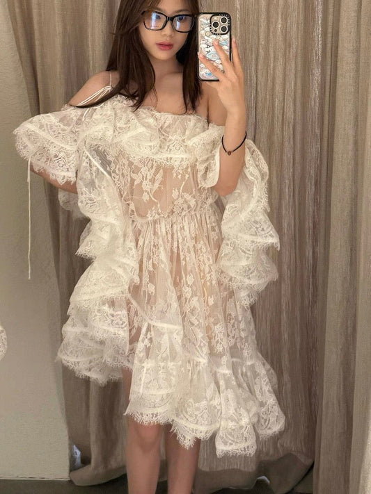 Princess Ball Gown Off The Shoulder White Lace Short Mini Formal 8th Grade Homecoming Dresses Middle School Short Cocktail Dress Hoco Outfits DH2118