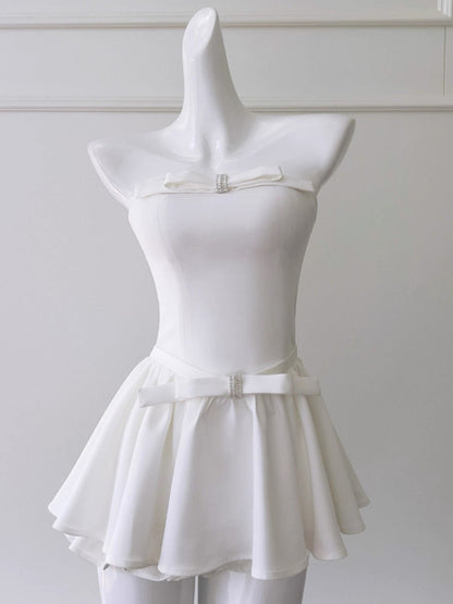 Aesthetic A line Strapless White Formal Tight Homecoming Dress Middle School Short 18th Birthday Outfits Graduation Dress Hoco Dresses DH2177