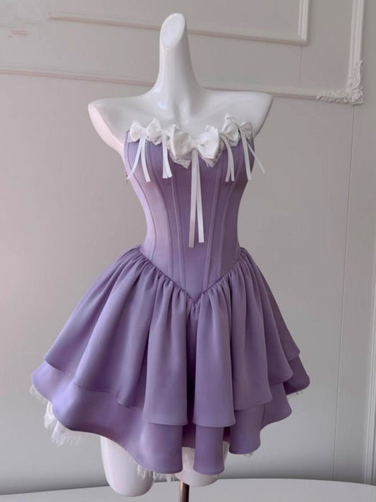 Modest A line Sweetheart Grape Satin Formal Short Homecoming Dress Middle School Short 21st Birthday Outfits Graduation Dress Cocktail Dresses DH2178