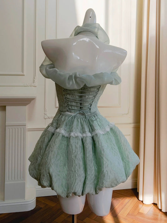 Pretty Ball Gown Strapless Mint Green Satin Formal Homecoming Dress Middle School Short 21st Birthday Outfits Graduation Dress Mini Cocktail Dresses DH2184
