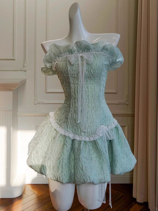 Pretty Ball Gown Strapless Mint Green Satin Formal Homecoming Dress Middle School Short 21st Birthday Outfits Graduation Dress Mini Cocktail Dresses DH2184