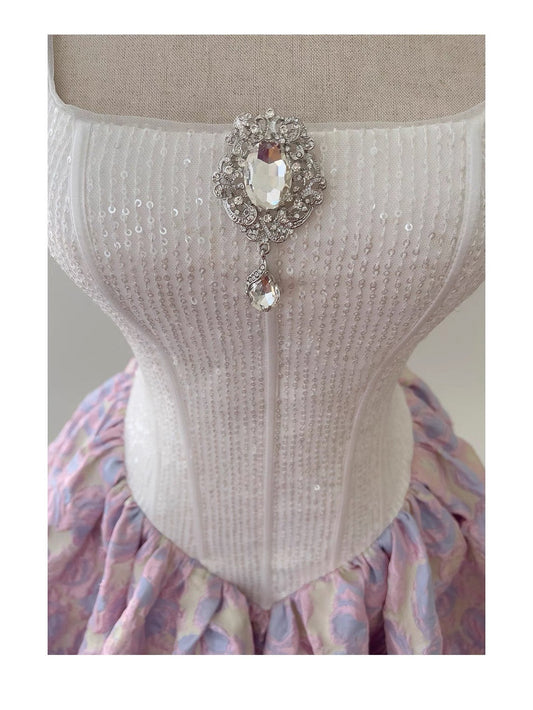 Pretty Ball Gown Square Neck Lilac Floral Printed Pattern Satin Formal Homecoming Dress Middle School Short 21st Birthday Outfits Graduation Dress Mini Cocktail Dresses DH2185