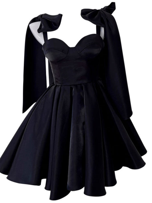 Simple A line Straps Little Black Dress Mini Short Formal Cocktail Dress Homecoming Dresses Summer Middle School Hoco Dress Homecoming Outfits 19th Birthday Outfit DH2189