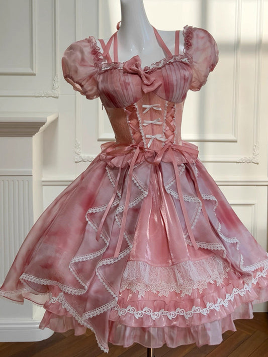 Cute Ball Gown Square Neck Pink Corset Back Mini Short Formal Cocktail Dress Homecoming Dresses Summer Middle School Hoco Dress Homecoming Outfits 19th Birthday Outfit DH2191