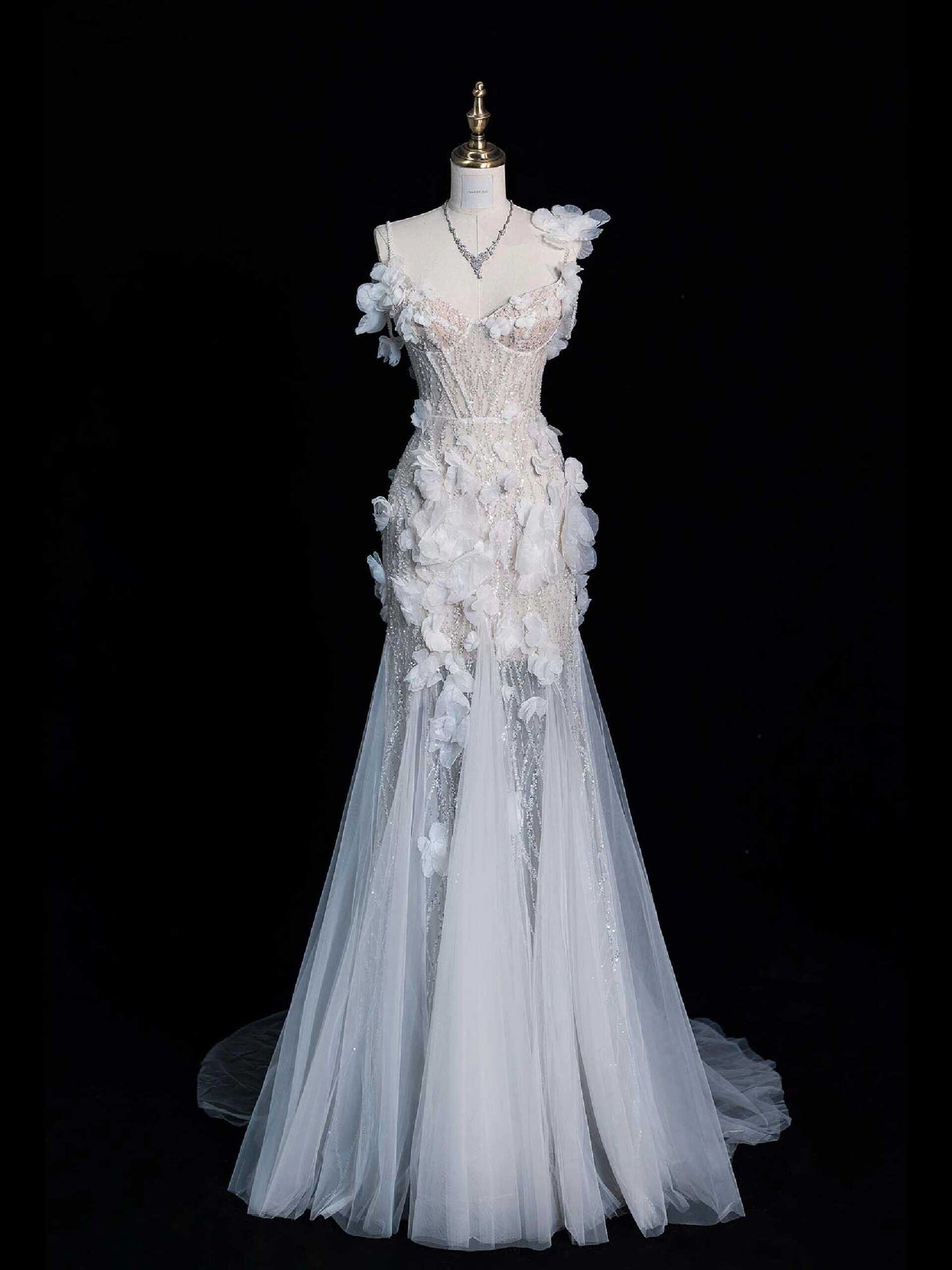 Unique Wedding Dress Mermaid Spaghetti Straps Lace White Sleeveless Long Wedding Dresses Bridal Gowns DH2297