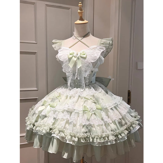 Vintage Ball Gown Square Neck Mint Green Lace Summer 16th Birthday Dress Lolita Dress Mini 18th Birthday Outfits Short Lolita Outfit DH2407