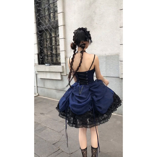 Vintage Ball Gown Spaghetti Straps Royal Blue Lace Summer 16th Birthday Dress Lolita Dress Mini 18th Birthday Outfits Short Lolita Outfit DH2412