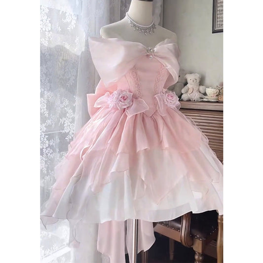 Vintage Ball Gown Off The Shoulder Pink Mini Summer 16th Birthday Dress Lolita Dress Mini 18th Birthday Outfits Short Lolita Outfit DH2426