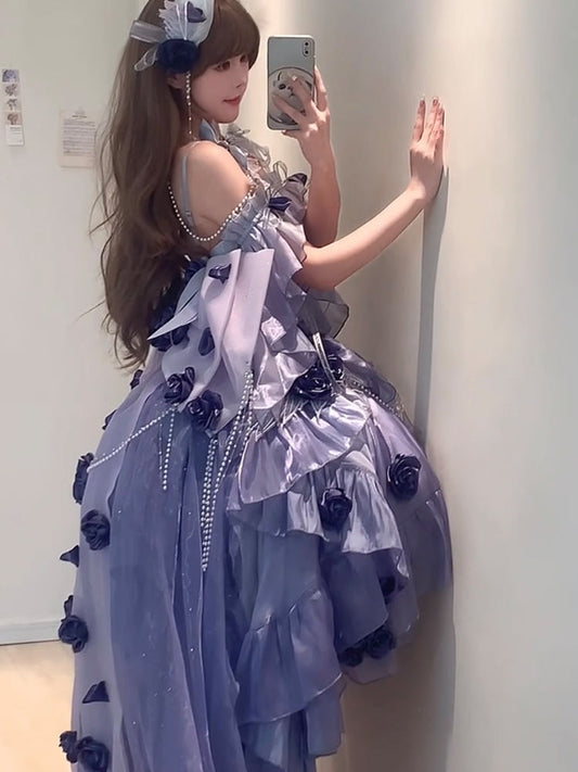 Vintage Ball Gown Spaghetti Straps Chiffon Light Grape Summer 18th Birthday Dress High Low Ombre Pink Lolita Dress 18th Birthday Outfits DH2429