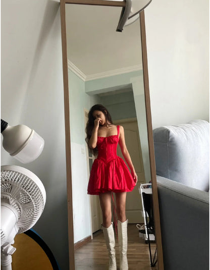 Cute A line Square Neck Red Lace Homecoming Dress Summer Hoco Dresses Short Night Cocktail Dress DH2545