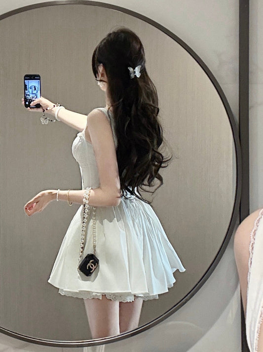 Cute A line Square Neck White Short Lace Homecoming Dress Summer Hoco Dresses Mini Night Homecoming Outfits DH2482