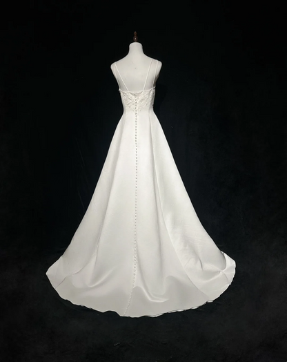 Vintage Bridal Dress Ball Gown Square Ivory Satin Long Wedding Dress Retro Wedding Dresses Modest Wedding Gowns DH2651