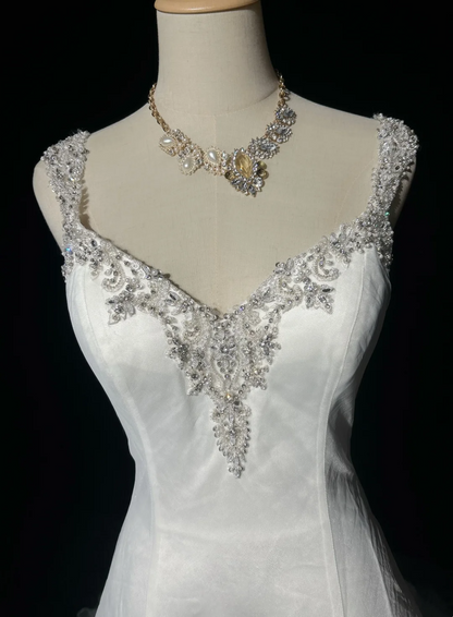 Vintage Bridal Dress Ball Gown Sweetheart White Silver Beads Tulle Long Wedding Dress Retro Wedding Dresses Modest Wedding Gowns DH2657