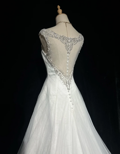 Vintage Bridal Dress Ball Gown Sweetheart White Silver Beads Tulle Long Wedding Dress Retro Wedding Dresses Modest Wedding Gowns DH2657