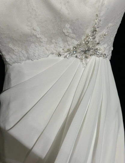 Vintage Bridal Dress A Line Scoop Short Sleeves White Silver Beads Long Wedding Dress Retro Wedding Dresses Modest Wedding Gowns DH2659