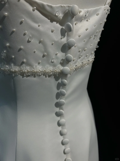 Vintage Bridal Dress A Line Spaghetti Straps Satin White Beads Long Wedding Dress Retro Wedding Dresses Modest Wedding Gowns DH2666