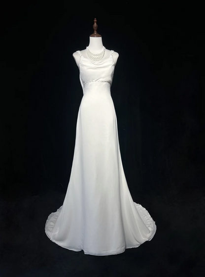 Vintage Bridal Dress Mermaid Spaghetti Straps Backless Chiffon White Beads Long Wedding Dress Retro Wedding Dresses Modest Wedding Gowns DH2669