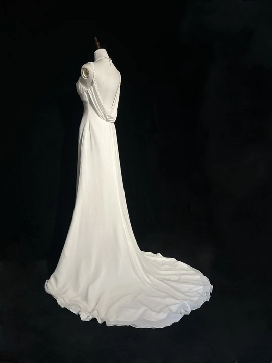 Vintage Bridal Dress Mermaid Spaghetti Straps Backless Chiffon White Beads Long Wedding Dress Retro Wedding Dresses Modest Wedding Gowns DH2669