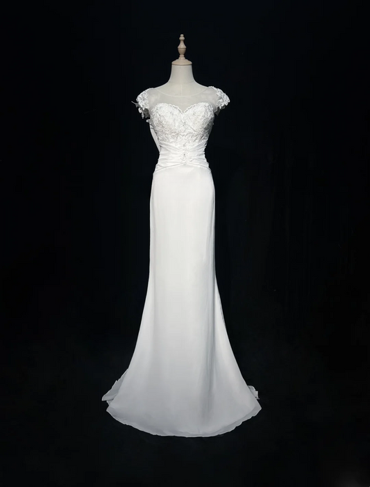 Vintage Bridal Dress Mermaid Sweetheart Backless Chiffon White Lace Long Wedding Dress Retro Wedding Dresses Modest Wedding Gowns DH2671