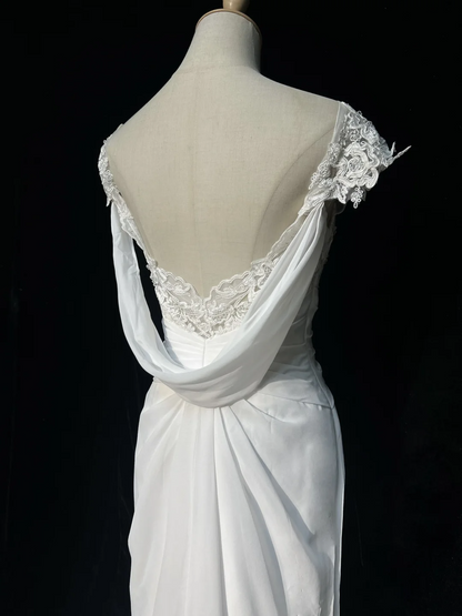 Vintage Bridal Dress Mermaid Sweetheart Backless Chiffon White Lace Long Wedding Dress Retro Wedding Dresses Modest Wedding Gowns DH2671