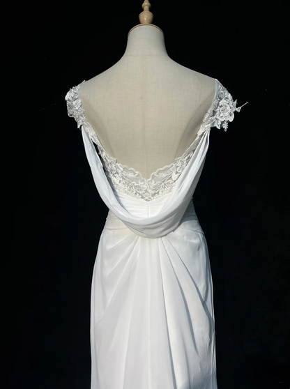 Vintage Bridal Dress Mermaid Sweetheart Backless Chiffon White Lace Long Wedding Dress Retro Wedding Dresses Modest Wedding Gowns DH2671