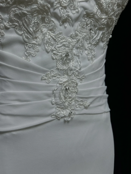 Vintage Bridal Dress Mermaid Sweetheart Backless Chiffon White Lace Long Wedding Dress Retro Wedding Dresses Modest Wedding Gowns DH2671