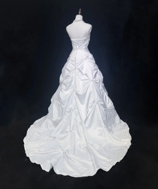Vintage Bridal Dress Ball Gown Spaghetti Straps Taffeta White Long Wedding Dress Retro Wedding Dresses Modest Wedding Gowns DH2672