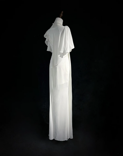 Vintage Bridal Dress Mermaid Square Neck Chiffon White Long Wedding Dress Retro Wedding Dresses Modest Wedding Gowns DH2674