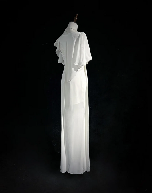 Vintage Bridal Dress Mermaid Square Neck Chiffon White Long Wedding Dress Retro Wedding Dresses Modest Wedding Gowns DH2674