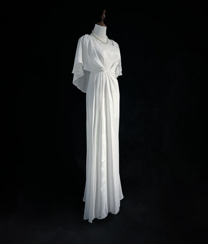 Vintage Bridal Dress Mermaid Square Neck Chiffon White Long Wedding Dress Retro Wedding Dresses Modest Wedding Gowns DH2674