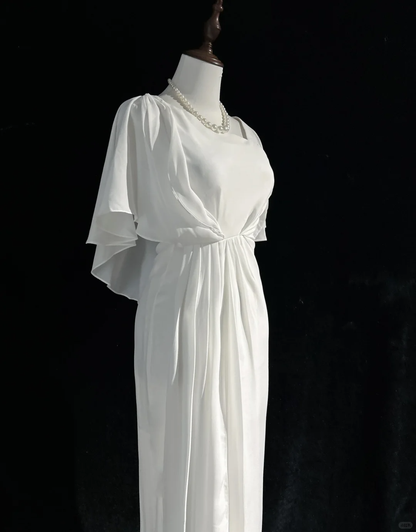 Vintage Bridal Dress Mermaid Square Neck Chiffon White Long Wedding Dress Retro Wedding Dresses Modest Wedding Gowns DH2674