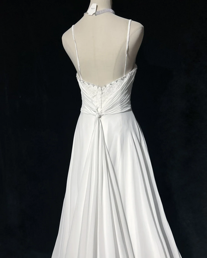 Vintage Bridal Dress A Line Spaghetti Straps Chiffon White Long Wedding Dress Retro Wedding Dresses Modest Wedding Gowns DH2675