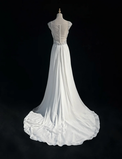 Vintage Bridal Dress A line Sweetheart Chiffon Silver Beads White Long Wedding Dress Retro Wedding Dresses Modest Wedding Gowns DH2678