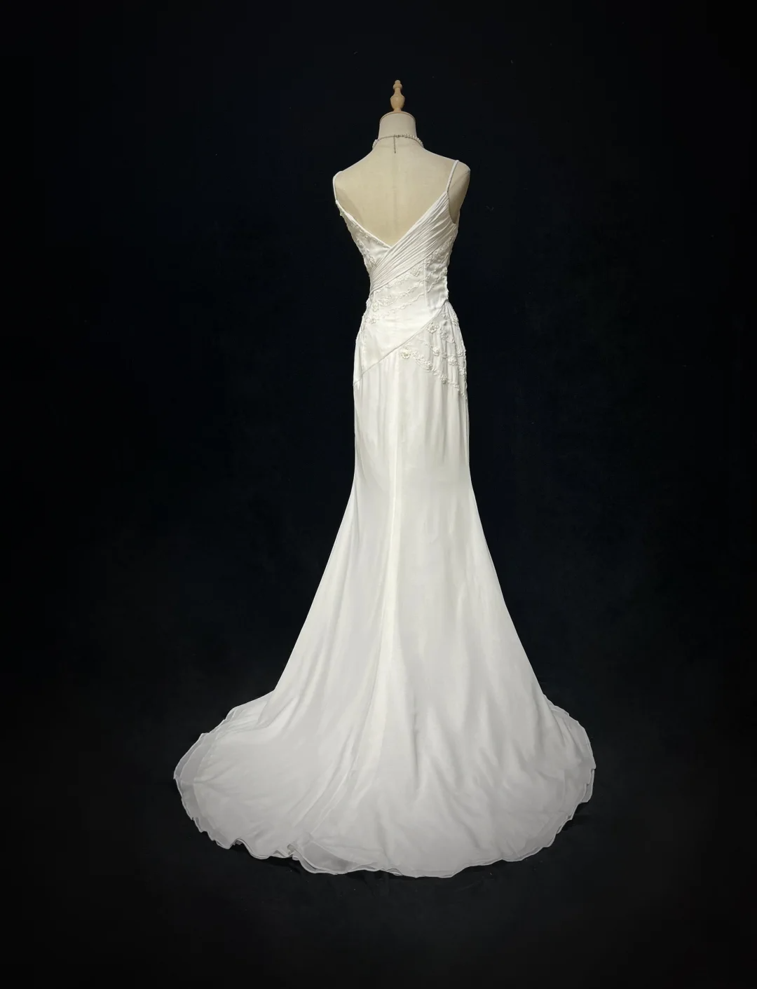 Vintage Bridal Dress Mermaid Spaghetti Straps Chiffon Beads White Long Wedding Dress Retro Wedding Dresses Modest Wedding Gowns DH2679