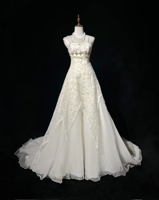 Vintage Bridal Dress Ball Gown Spaghetti Straps Lace Ivory Long Wedding Dress Retro Wedding Dresses Modest Wedding Gowns DH2681