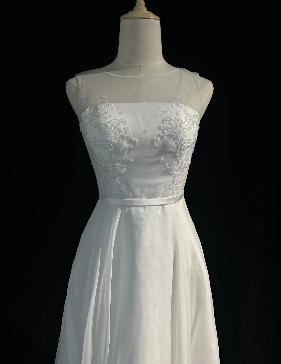 Vintage Bridal Dress A line Scoop Neck Chiffon Beads White Short Second Wedding Dress Retro Wedding Dresses Modest Wedding Gowns DH2685