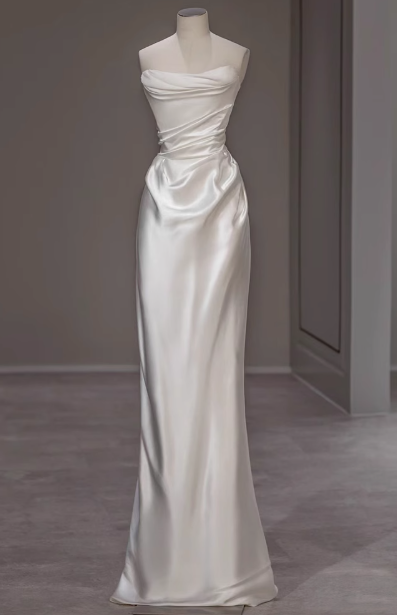 Elegant Satin Mermaid Wedding Dress Sleeveless Simple Bridal Gown DH2689