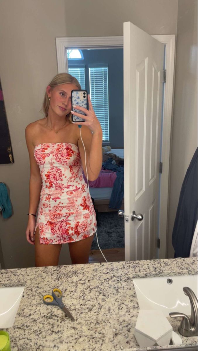 Unique Sheath Strapless Floral Formal Tight Homecoming Dresses High School Graduation Dress Short Hoco Dresses DH2693