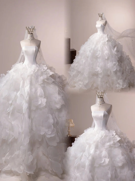 Classic White Strapless Ball Gown Long Wedding Dress Elegant Quinceanera Dress DH2708