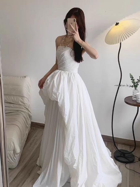 Classic White Strapless Ball Gown Elegant Quinceanera Dress Formal Evening Dress DH2709