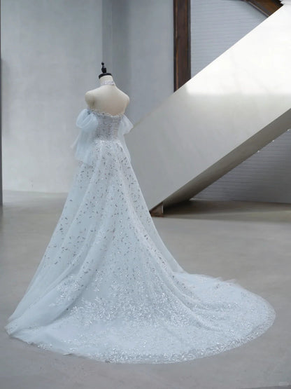 Timeless Bridal Dress A-Line Off Shoulder Tulle White Long Wedding Dress Modest Bridal Dress DH02717