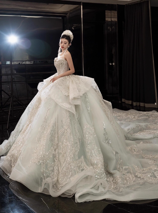 Sparkly Beaded Wedding Dresses Tulle Strapless Ball Gown Elegant White Bridal Dress Stunning Bridal Gowns DH2726