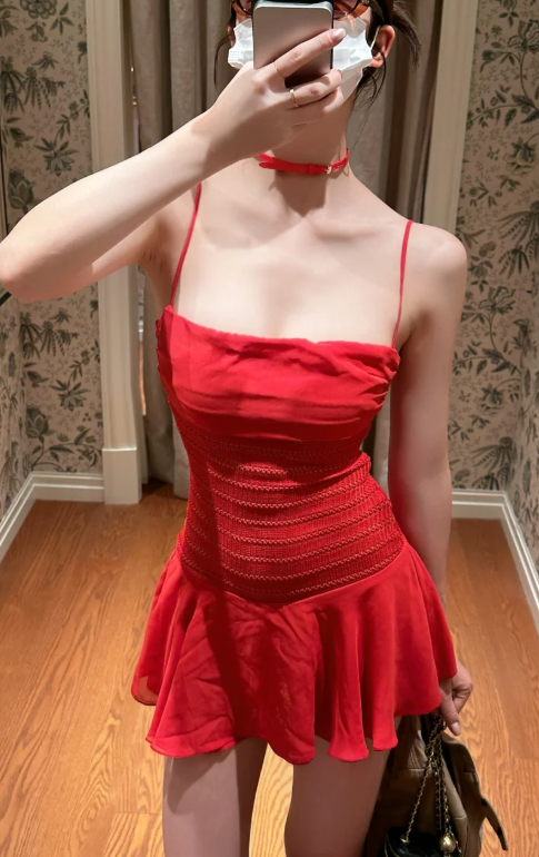 Spaghetti Strap Ball Gown Chiffon Short Prom Dresses Sexy Homecoming Dresses Red Birthday Dresses DP03039