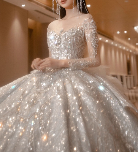 Princess Bridal Dress Ball Gown Off-the-shoulder Tulle Sequins White Beads Long Wedding Dress Modest Long Sleeve Bridal Gowns DP2772