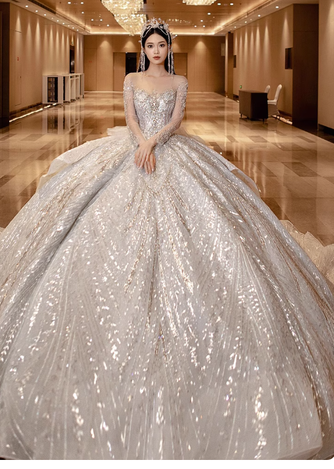 Princess Bridal Dress Ball Gown Off-the-shoulder Tulle Sequins White Beads Long Wedding Dress Modest Long Sleeve Bridal Gowns DP2772