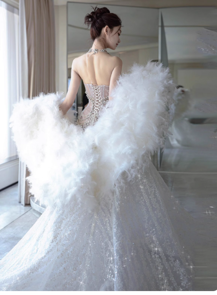 Elegant Sweetheart Neck Mermaid Wedding Dress Tulle Beading Bridal Dress Glamour Trailing Bridal Gowns DP2837