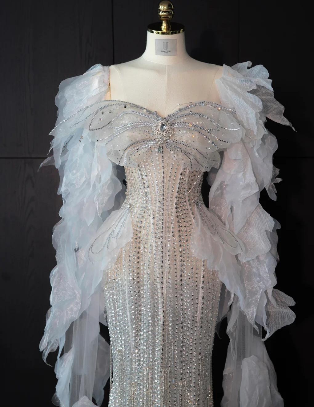 Elegant Strapless Mermaid Wedding Dress Rhinestone Bridal Dress Glamour Tulle Bridal GownsDP2839