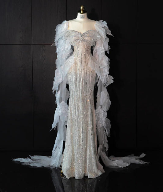 Elegant Strapless Mermaid Wedding Dress Rhinestone Bridal Dress Glamour Tulle Bridal GownsDP2839