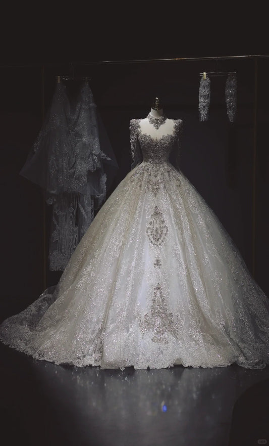 Sparkly Sweetheart Neck Ball Gown Wedding Dress Tulle Beaded Bridal Dress Glamour Applique Bridal Gowns DP2840